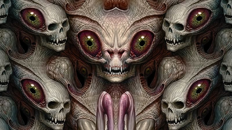 Alien Skull, art, desenho, fantasy, painting, HD wallpaper