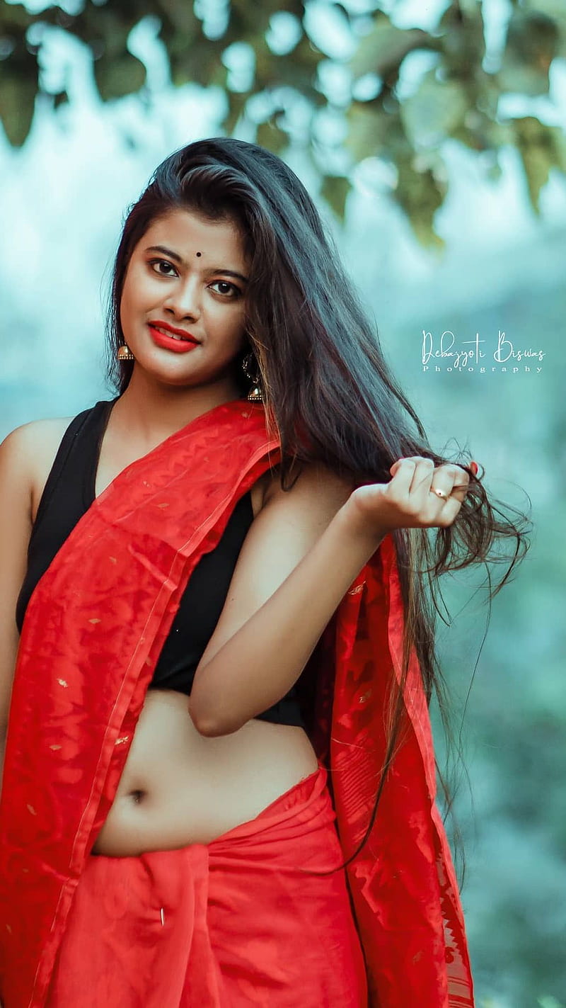 Ankita koner , red hot, saree addiction, bong rocks, HD phone wallpaper