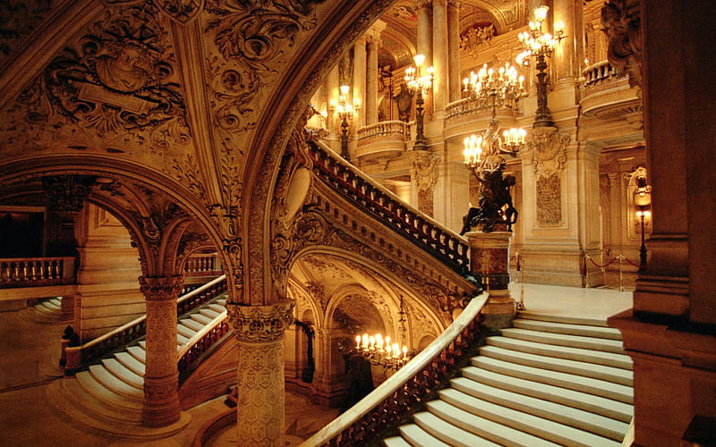 Grand Staircase, interior, ornate, staircase, baroque, HD wallpaper