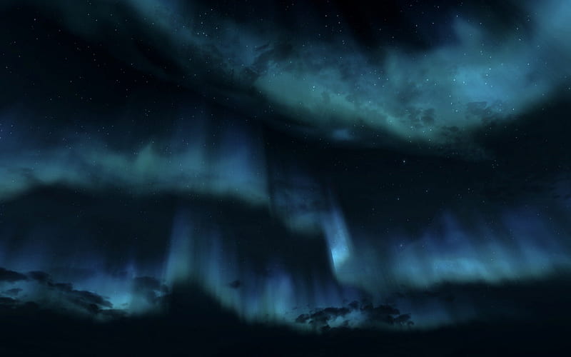 Amazing Polar Sky Lights, dark, aurora, polar, sky, lights, blue, HD wallpaper
