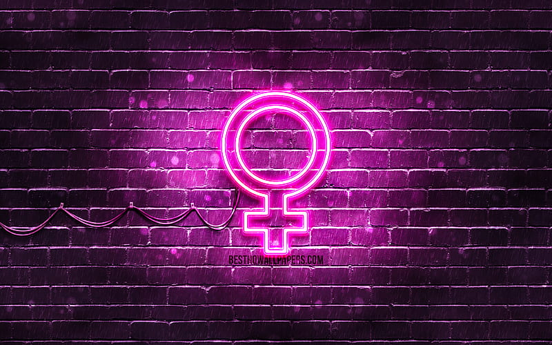 Female neon icon purple background, neon symbols, Female, creative, neon icons, Female sign, people signs, Female icon, people icons, HD wallpaper