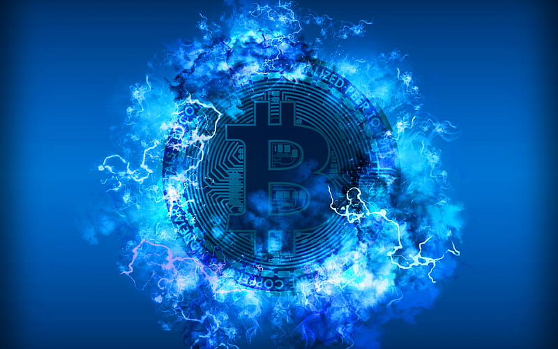 Technology, Bitcoin, Blue, Cryptocurrency, HD wallpaper