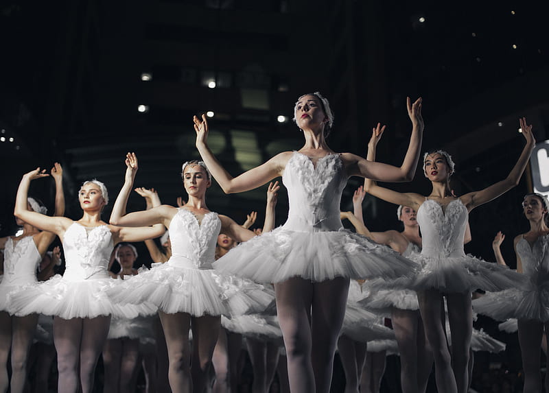 group of ballerinas dancing while raising both hands, HD wallpaper