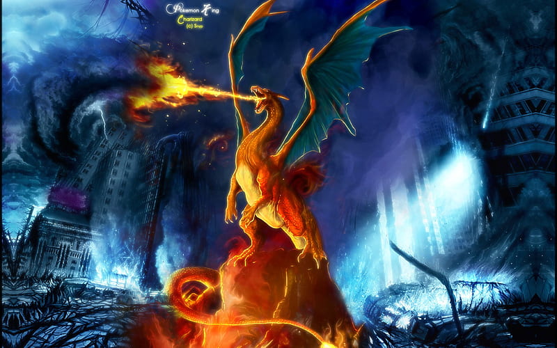 Charizard, fire, wings, orange, tail, flying, pokemon, dragon, HD wallpaper