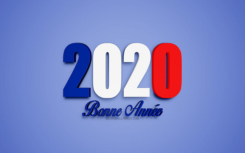 Bonne Annee 2020, Happy New Year in French, Flag of France, 3d art, 2020 3d background, 2020, Happy New Year, HD wallpaper