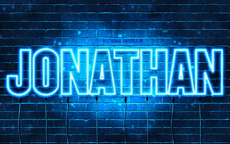 Jonathan with names, horizontal text, Jonathan name, blue neon lights, with Jonathan name, HD wallpaper