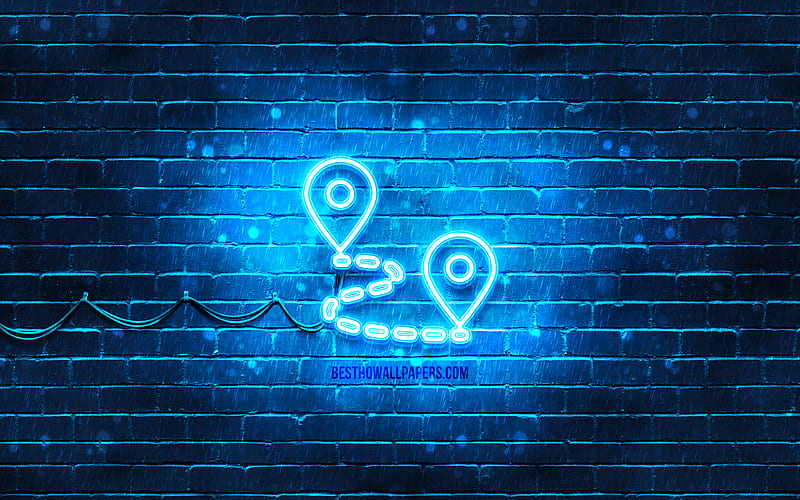 Road journey neon icon blue background, neon symbols, travel concepts, Road journey, neon icons, Road journey sign, transport signs, Road journey icon, transport icons, HD wallpaper
