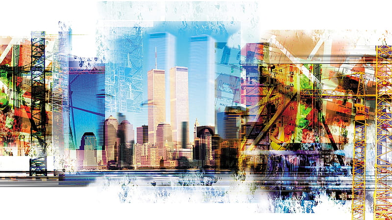 Abstract Big City, city, paint, crane, colors, sky scrapers, abstract, Firefox Persona theme, HD wallpaper