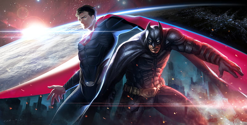 The DC Stars Rises, batman-vs-superman, batman, superman, artwork, artist, , superheroes, digital-art, HD wallpaper