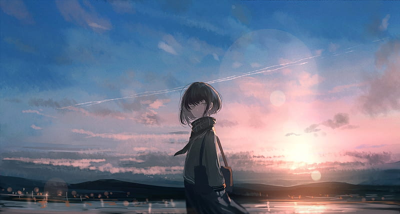 Anime girl, sky, clouds, sunset, Anime, HD wallpaper | Peakpx