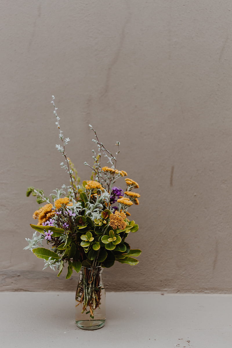 bouquet, vase, flowers, branches, HD phone wallpaper