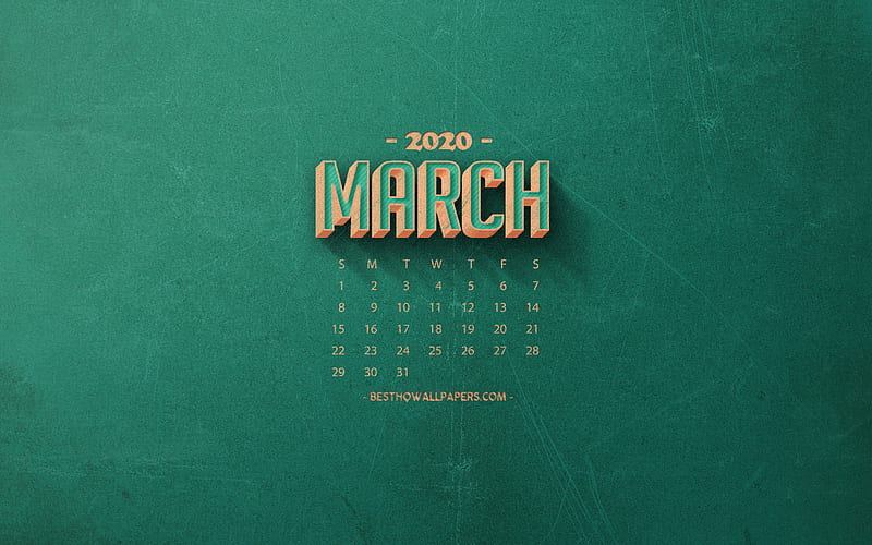 2020 March Calendar, red retro background, 2020 spring calendars, March 2020 Calendar, retro art, 2020 calendars, March, HD wallpaper