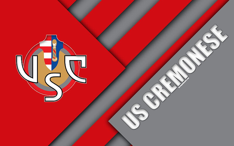US Cremonese FC material design, logo, red gray abstraction, emblem, Italian football club, Cremona, Italy, Serie B, HD wallpaper