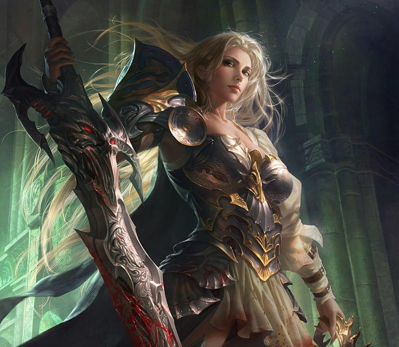 Fantasy Girl, art, fantasy, warrior, woman, sword, HD wallpaper