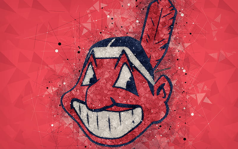 Cleveland Indians art, logo, american baseball club, geometric art, red abstract background, American League, MLB, Cleveland, Ohio, USA, baseball, Major League Baseball, HD wallpaper