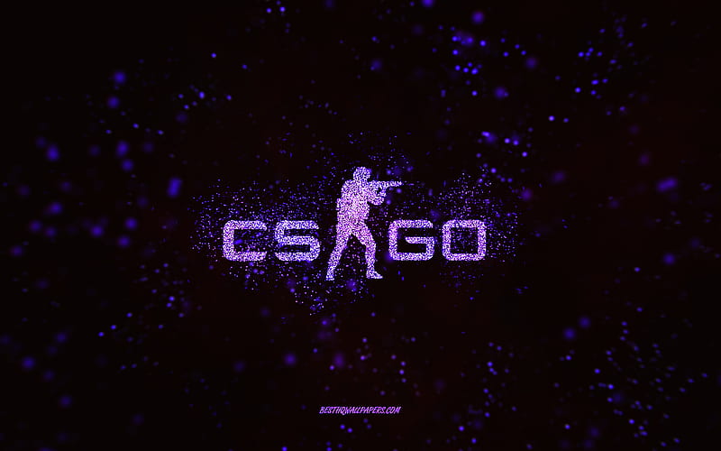 CS GO glitter logo, black background, CS GO logo, Counter-Strike, purple glitter art, CS GO, creative art, CS GO purple glitter logo, Counter-Strike Global Offensive, HD wallpaper