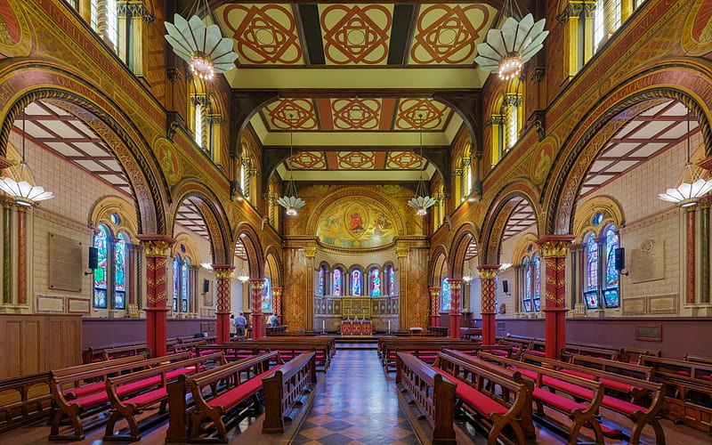 King's College London Chapel, christianity, London, interior, chapel, college, HD wallpaper