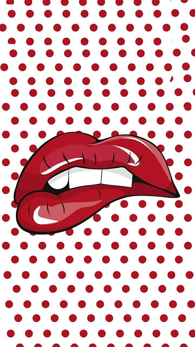 Lips, red, dots, pop, art, mouth, white, HD phone wallpaper