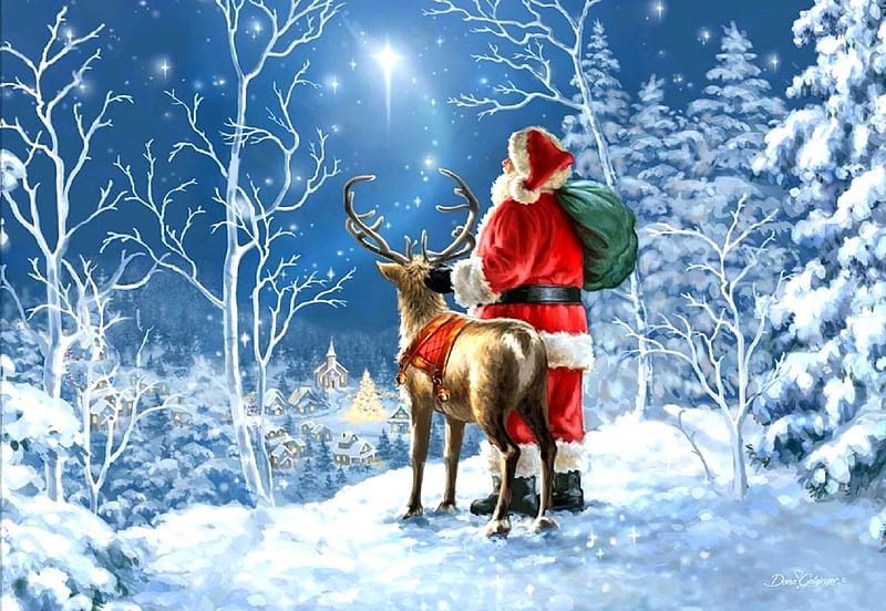 Starry Night Santa Claus, Christmas, villages, stars, holidays, love four  seasons, HD wallpaper | Peakpx