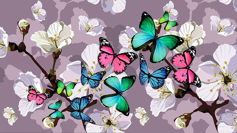Delightful Dogwood and Butterflies, dogwood, colorful, summer, flowers, spring, butterflies, HD wallpaper