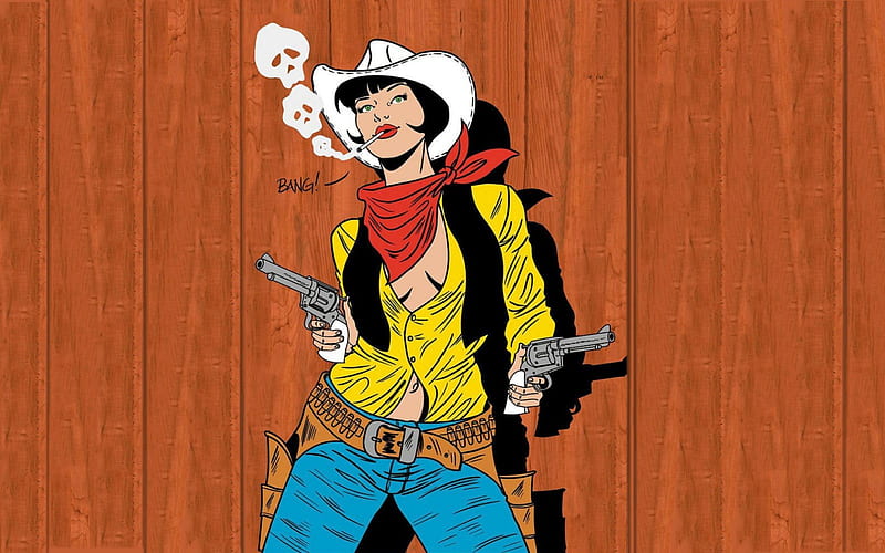 Cowgirl Fun, art, female, westerns, hats, holsters, fun, cartoon, guns, fantasy, anime, cowgirls, drawing, HD wallpaper