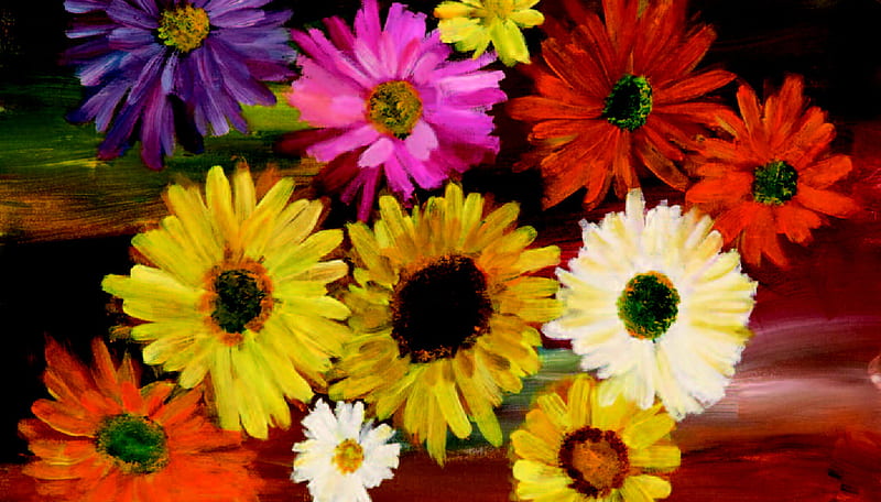 Colorful Bouquet, art, blackeyed susan, jenifer nolin winkler, artwork, floral, nolin winkler, bouquet, winkler, painting, wide screen, flower, scenery, daisy, HD wallpaper