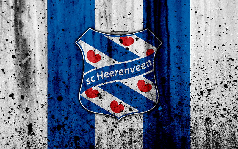 FC Heerenveen Eredivisie, grunge, logo, soccer, football club, Netherlands, Heerenveen, art, stone texture, Heerenveen FC, HD wallpaper