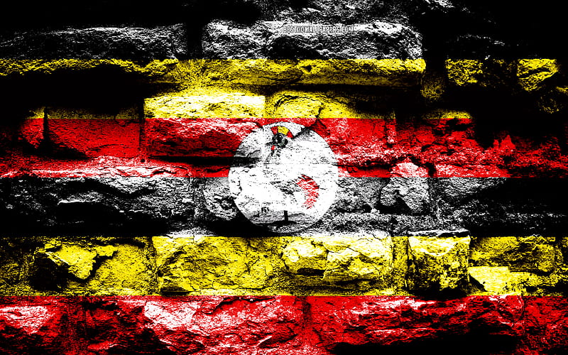 Uganda flag, grunge brick texture, Flag of Uganda, flag on brick wall, Uganda, flags of Africa countries, HD wallpaper