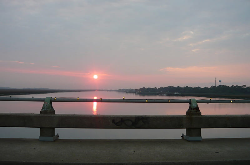 Sunset over Folly River, sunset, river, carolina, south, HD wallpaper