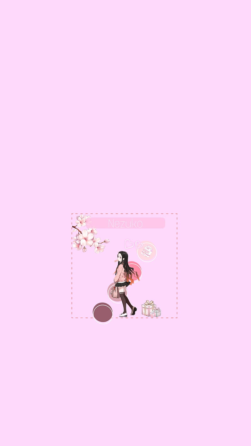 Nezuko, aesthetic, anime, demon slayer, pink, HD phone wallpaper