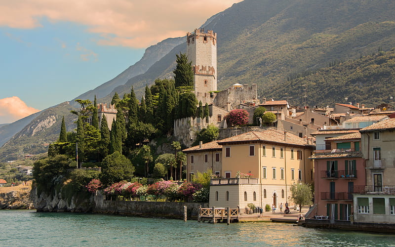 Lake Garda, beautiful lake, mountain landscape, Italy, Alps, Malcesine, the biggest lake in Italy, summer, HD wallpaper