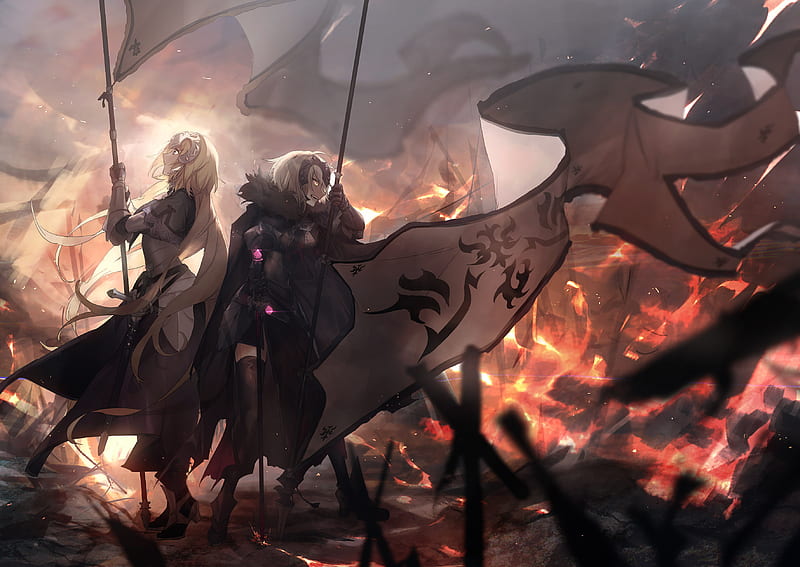 Fate Series, Fate/Grand Order, Avenger (Fate/Grand Order), Banner, Fire, Jeanne d'Arc (Fate Series), Jeanne d'Arc Alter, Ruler (Fate/Apocrypha), Woman Warrior, HD wallpaper