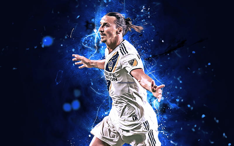 MLS, Zlatan Ibrahimovic, goal, swedish footballers, Los Angeles Galaxy FC, striker, football stars, Ibrahimovic, soccer, abstract art, neon lights, LA Galaxy, creative, HD wallpaper
