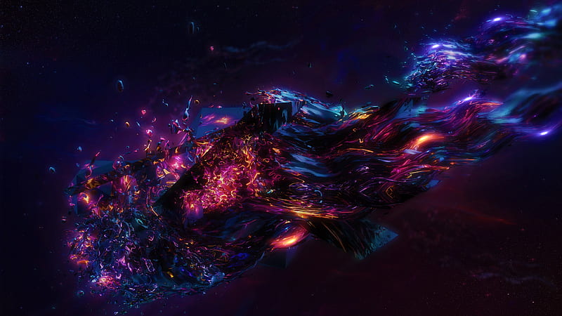 black object, burning, particles, stars, 3D, HD wallpaper