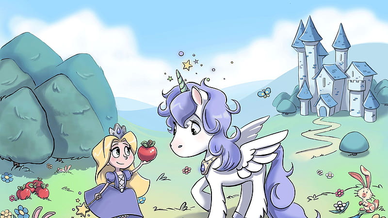 Unicorn Cartoon With Girl Unicorn, HD wallpaper