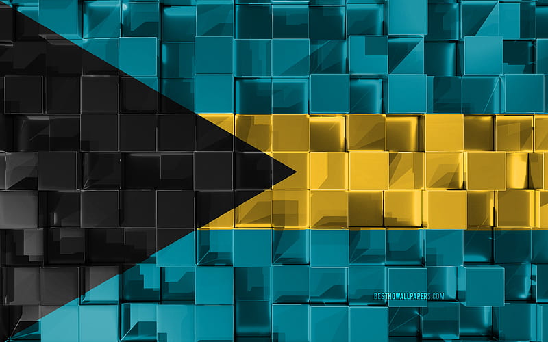 Flag of Bahamas, 3d flag, 3d cubes texture, Flags of North America countries, 3d art, Bahamas, North America, 3d texture, Bahamas flag, HD wallpaper