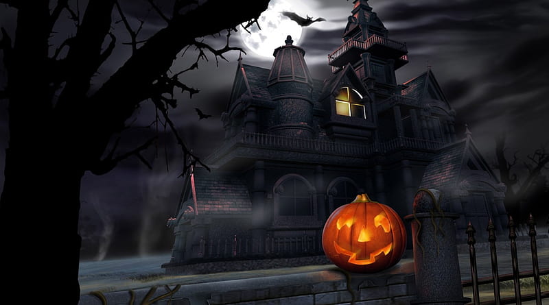 halloween, pumpkin, ghost castle, ghost, castle, halloween, pumpkin, HD wallpaper