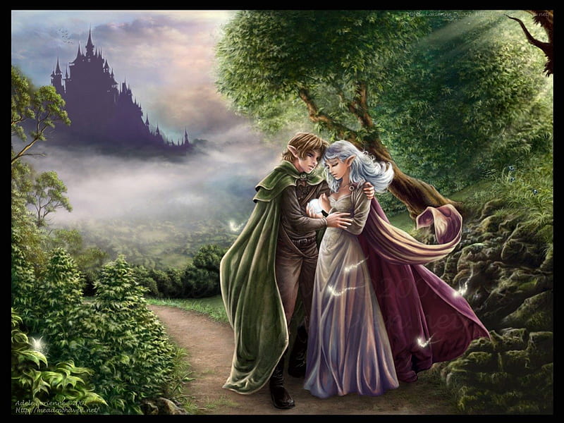 Elven Romance, hugging, romance, elf, man, elves, woman, fantasy, love, dating, couple, HD wallpaper