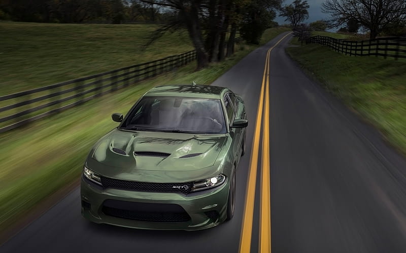Dodge Charger SRT Hellcat, road, 2018 cars, motion blur, new Charger, Dodge, HD wallpaper