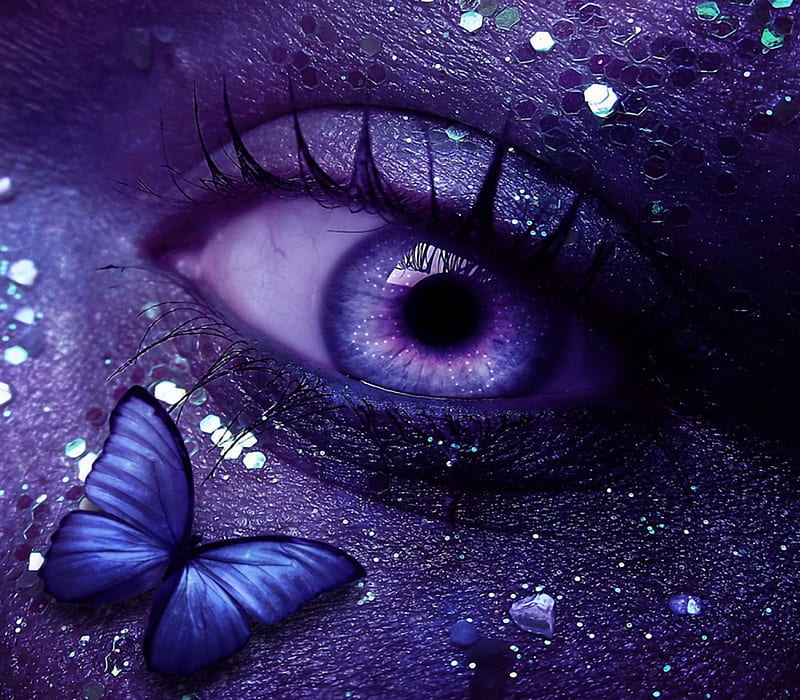 Butterfly embrace, purple, butterfly, blue, eye, HD wallpaper