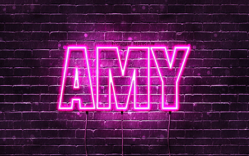 Amy with names, female names, Amy name, purple neon lights, horizontal text, with Amy name, HD wallpaper