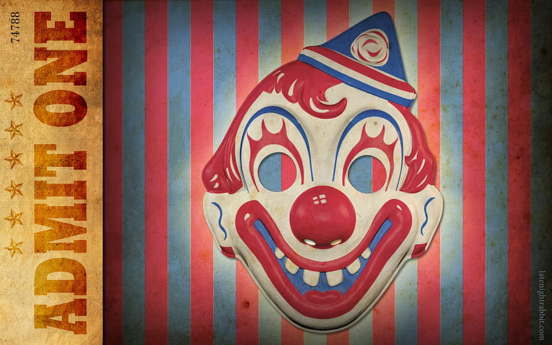 Admit One, circus, ticket, clown, mask, HD wallpaper
