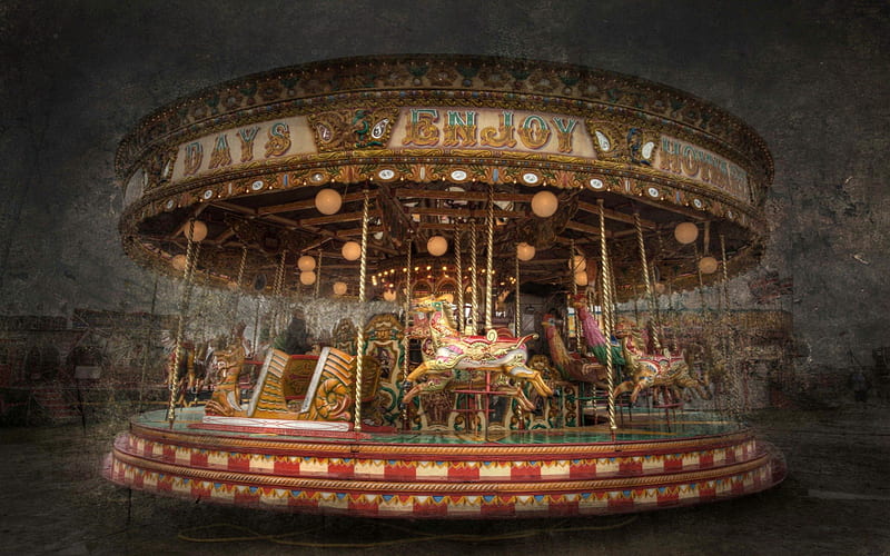 Fantasy Carousel, fantasy, carousel, horses, lights, HD wallpaper