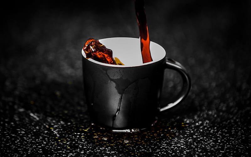 cup of coffee, spray, coffee, close-up, morning, cup, HD wallpaper