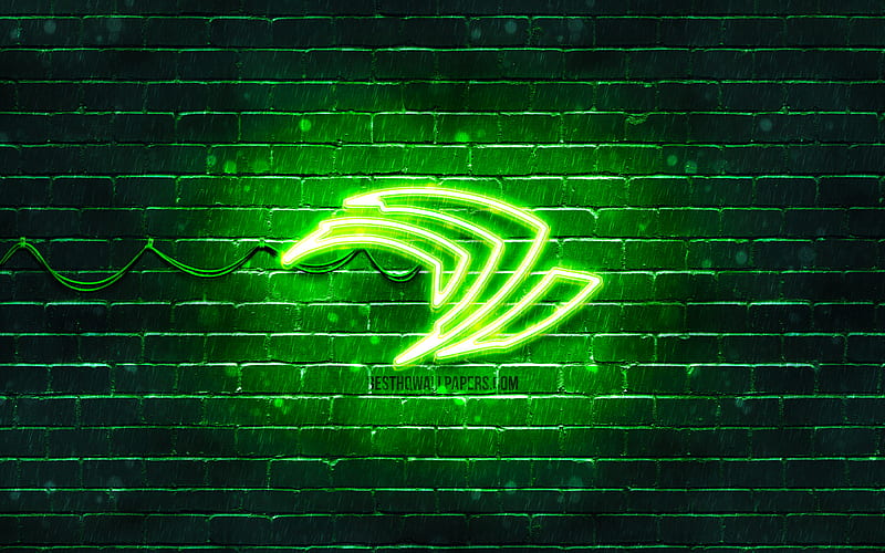 Nvidia green logo green brickwall, Nvidia logo, brands, Nvidia neon logo, Nvidia, HD wallpaper