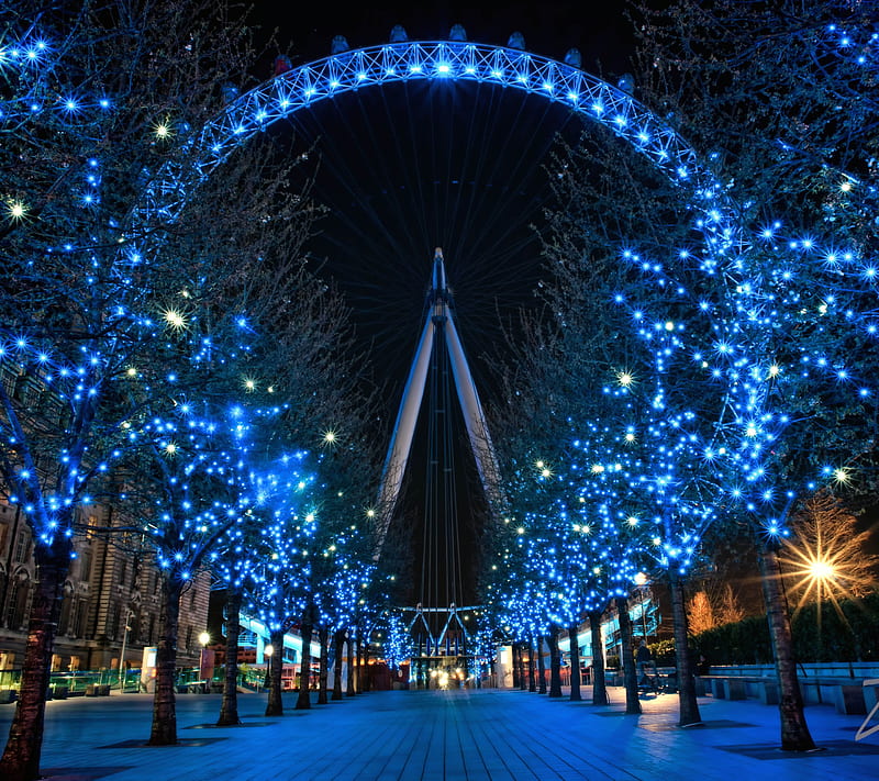 Holiday Eye, britain, christmas, england, lights, london, uk, xmas, HD wallpaper