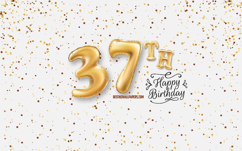 37th Happy Birtay, 3d balloons letters, Birtay background with balloons, 37 Years Birtay, Happy 37th Birtay, white background, Happy Birtay, greeting card, Happy 37 Years Birtay, HD wallpaper