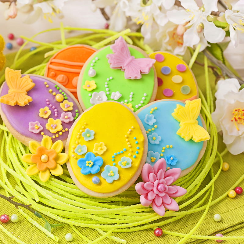 Easter, celebration, colorful, colors, cookies, decor, time, yellow, HD phone wallpaper