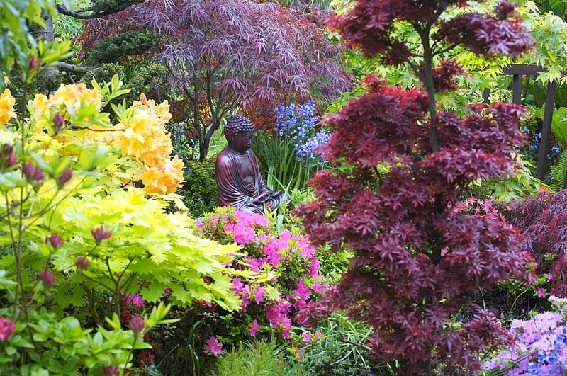 Peace and Tranquility, japanese, statue, home, buddha, garden, peace, tranquility, HD wallpaper
