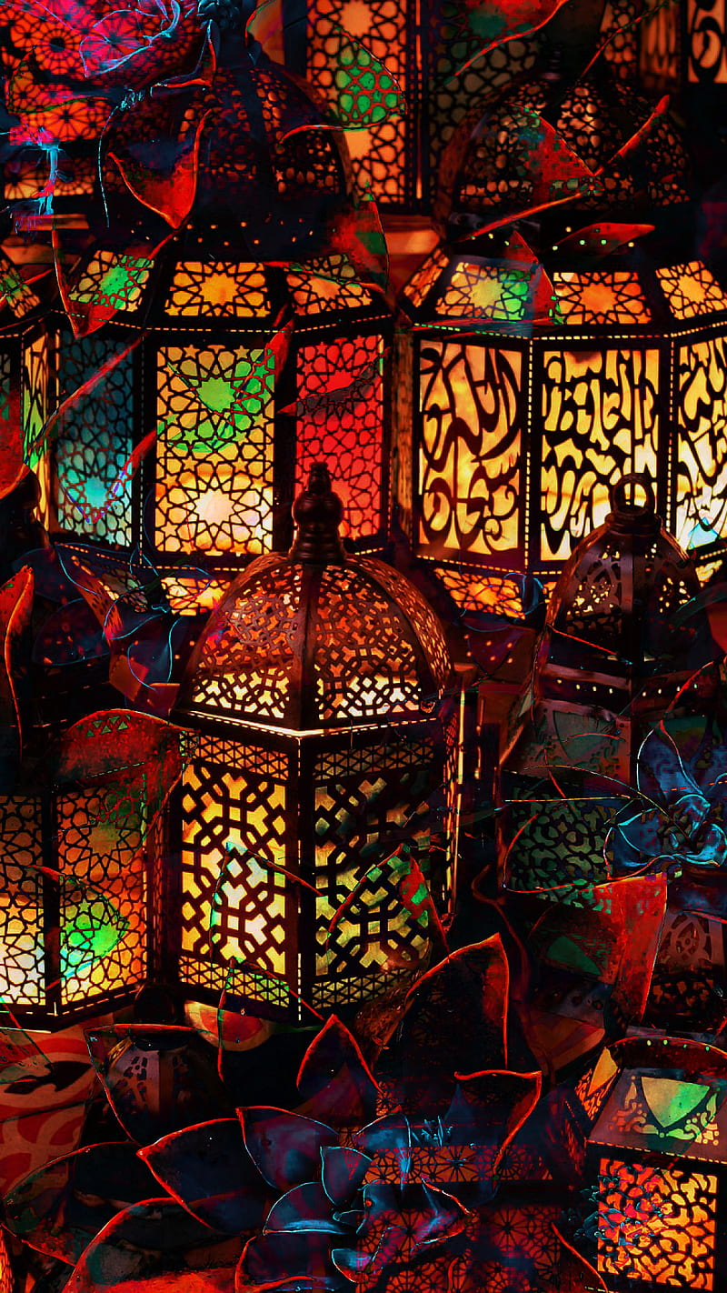 Abstract Boho Blend, arabic, colorful, floral, flourish, lanterns, morracon, HD phone wallpaper